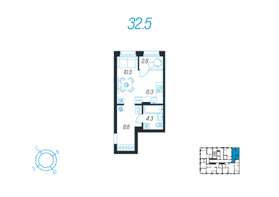 Квартира 32,5 м², студия - изображение 1