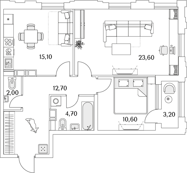 70,3 м², 2-комнатная квартира 14 240 917 ₽ - изображение 1