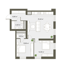 Квартира 74,7 м², 2-комнатная - изображение 1