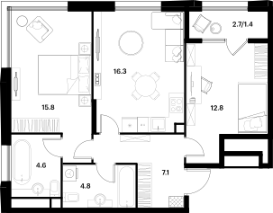 62,8 м², 2-комнатная квартира 29 687 684 ₽ - изображение 1