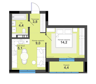Квартира 40,9 м², 2-комнатная - изображение 1