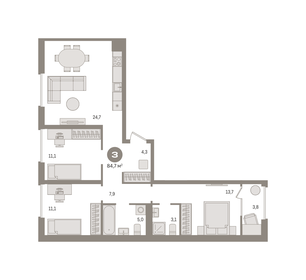 91,7 м², 3-комнатная квартира 16 150 000 ₽ - изображение 24