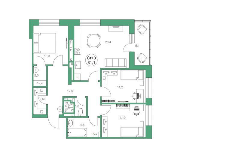 80,9 м², 3-комнатная квартира 11 990 000 ₽ - изображение 21