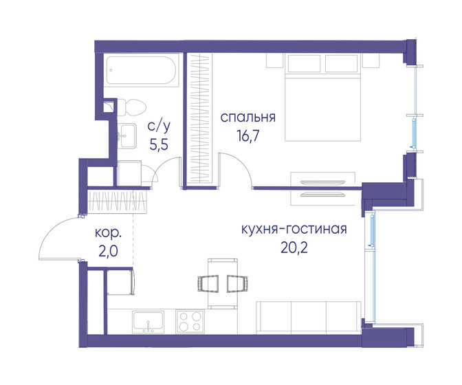 54,3 м², 1-комнатная квартира 27 490 000 ₽ - изображение 130