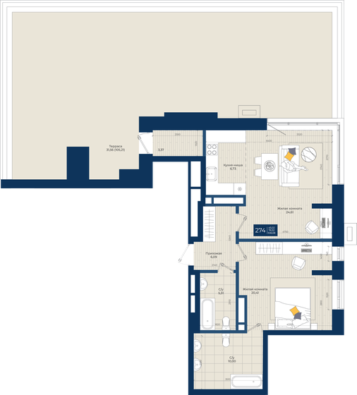 108,1 м², 2-комнатная квартира 27 020 000 ₽ - изображение 1