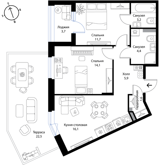 65,6 м², 2-комнатная квартира 10 988 000 ₽ - изображение 1