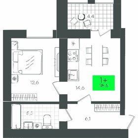 Квартира 43,2 м², 1-комнатная - изображение 1