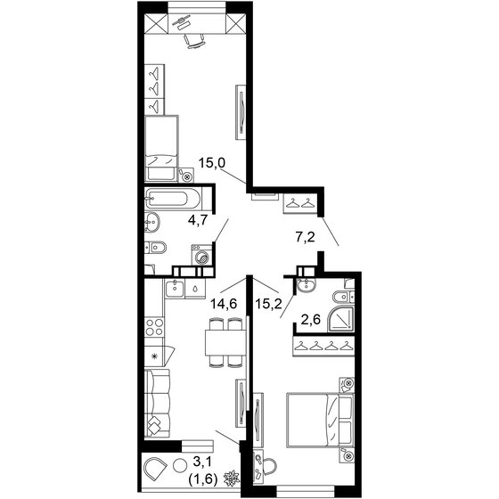 60,9 м², 2-комнатная квартира 22 246 770 ₽ - изображение 1