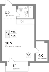 Квартира 45,2 м², 1-комнатные - изображение 1