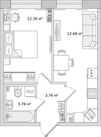 30,7 м², 1-комнатная квартира 6 220 500 ₽ - изображение 1