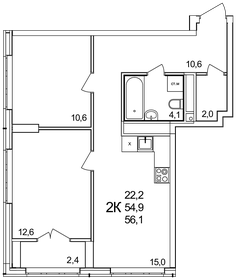 56,5 м², 2-комнатная квартира 6 600 000 ₽ - изображение 15
