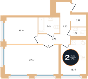 Квартира 69,3 м², 2-комнатная - изображение 1