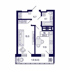 Квартира 39 м², 1-комнатная - изображение 2