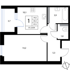 Квартира 37,2 м², 1-комнатная - изображение 2