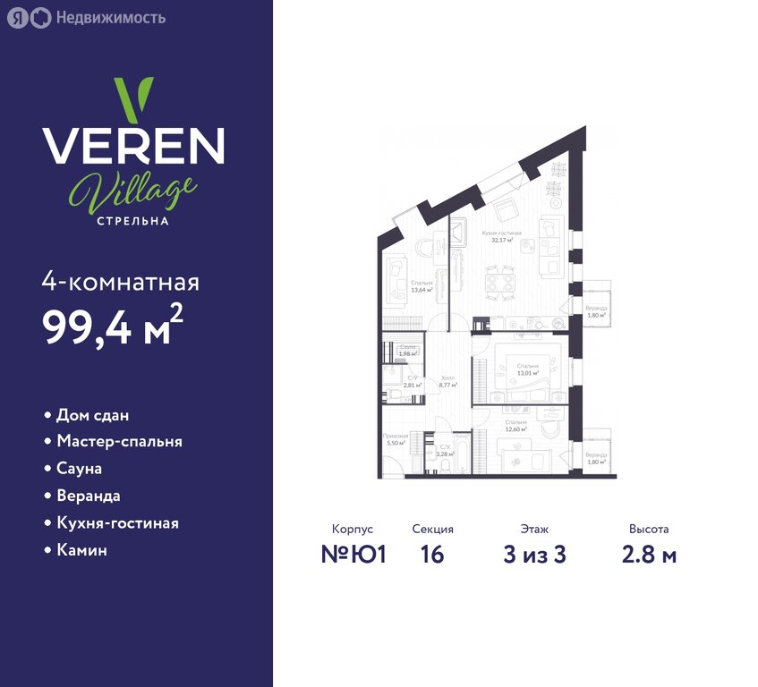 Варианты планировок ЖК VEREN VILLAGE стрельна - планировка 8