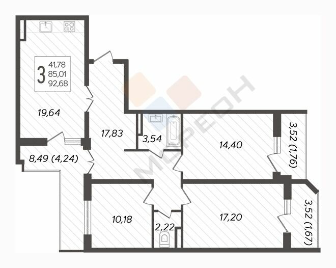 91 м², 3-комнатная квартира 8 000 000 ₽ - изображение 1