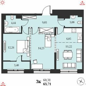 Квартира 63,7 м², 3-комнатная - изображение 1