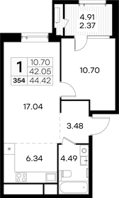 Квартира 44,4 м², 1-комнатная - изображение 1