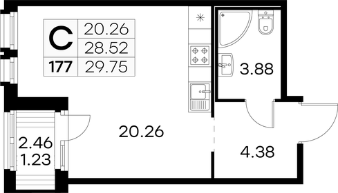 Квартира 29,8 м², студия - изображение 1