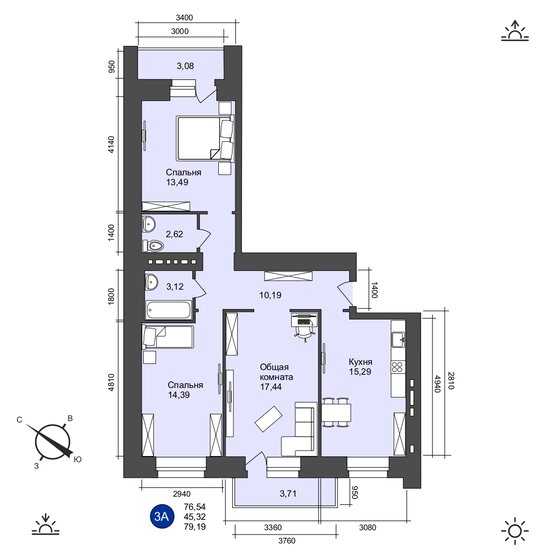 79,2 м², 3-комнатная квартира 6 400 000 ₽ - изображение 1