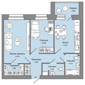 Квартира 56 м², 2-комнатная - изображение 1