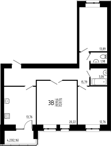 83,6 м², 3-комнатная квартира 13 860 000 ₽ - изображение 1