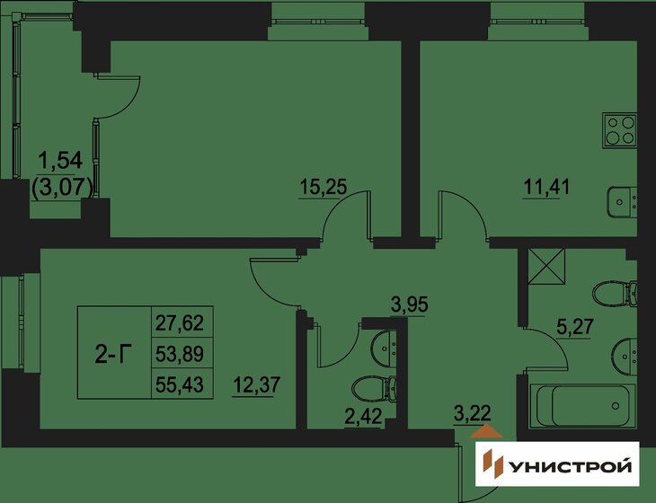 55,4 м², 2-комнатная квартира 10 580 000 ₽ - изображение 1