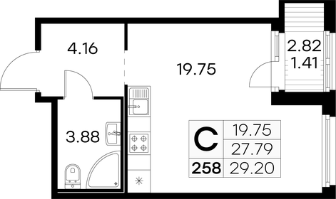 Квартира 29,2 м², студия - изображение 1