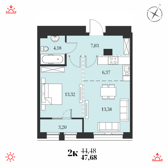 47,7 м², 2-комнатная квартира 8 127 000 ₽ - изображение 1