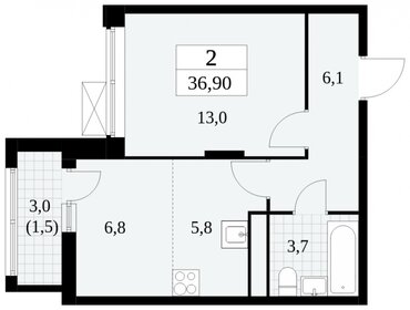 Квартира 36,9 м², 2-комнатная - изображение 1