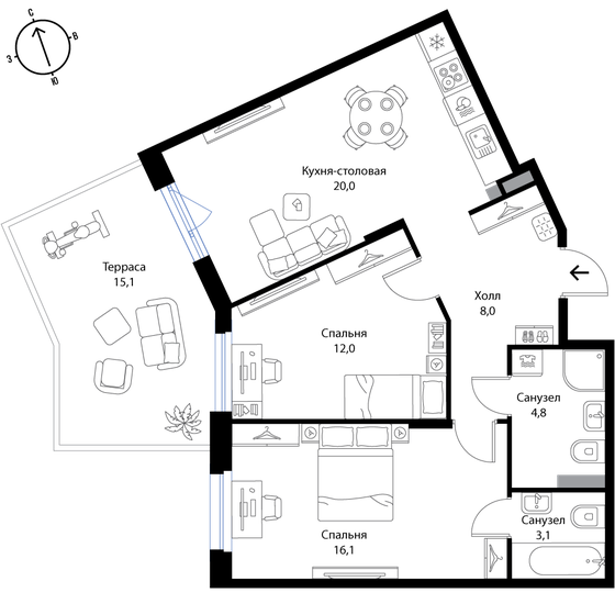 68,5 м², 2-комнатная квартира 11 473 750 ₽ - изображение 1