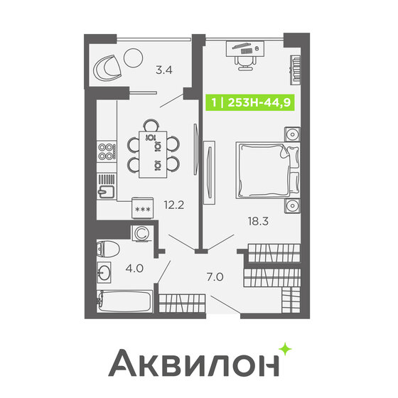 44,9 м², 1-комнатные апартаменты 11 289 085 ₽ - изображение 1