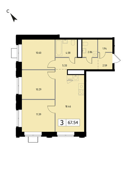 67,5 м², 3-комнатная квартира 12 326 050 ₽ - изображение 45