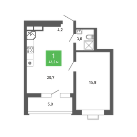 46,4 м², 1-комнатная квартира 5 542 278 ₽ - изображение 17