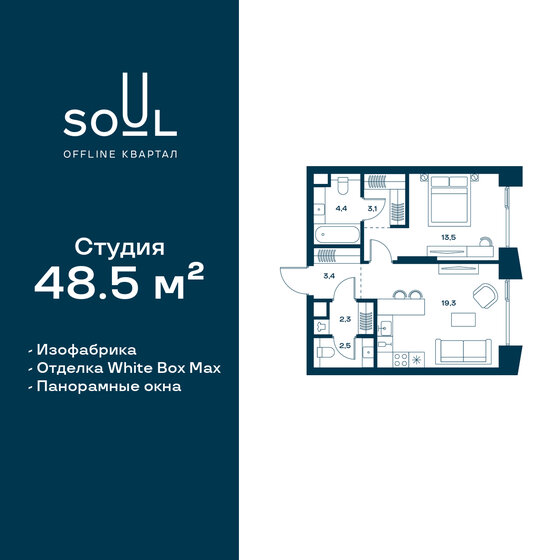 48,5 м², 1-комнатная квартира 25 016 300 ₽ - изображение 1