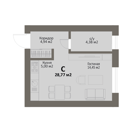 28,8 м², 1-комнатная квартира 4 027 800 ₽ - изображение 1