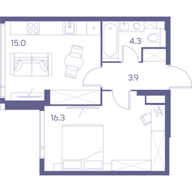 Квартира 39,5 м², 1-комнатная - изображение 1