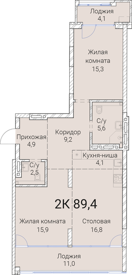 89,4 м², 2-комнатная квартира 14 742 000 ₽ - изображение 1
