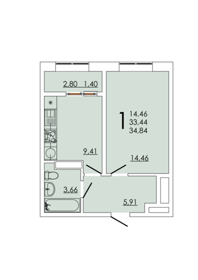 32 м², 1-комнатная квартира 3 400 000 ₽ - изображение 73
