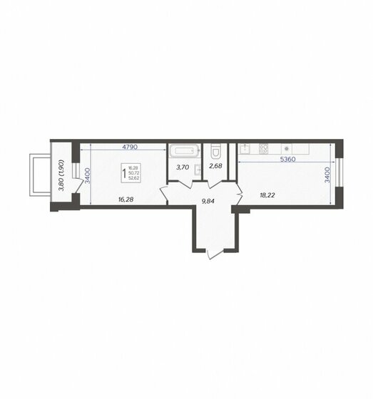 52,6 м², 1-комнатная квартира 12 307 818 ₽ - изображение 1