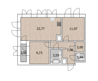 Квартира 59,8 м², 3-комнатная - изображение 1