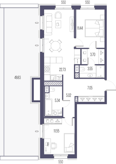 70,4 м², 2-комнатная квартира 29 658 132 ₽ - изображение 1