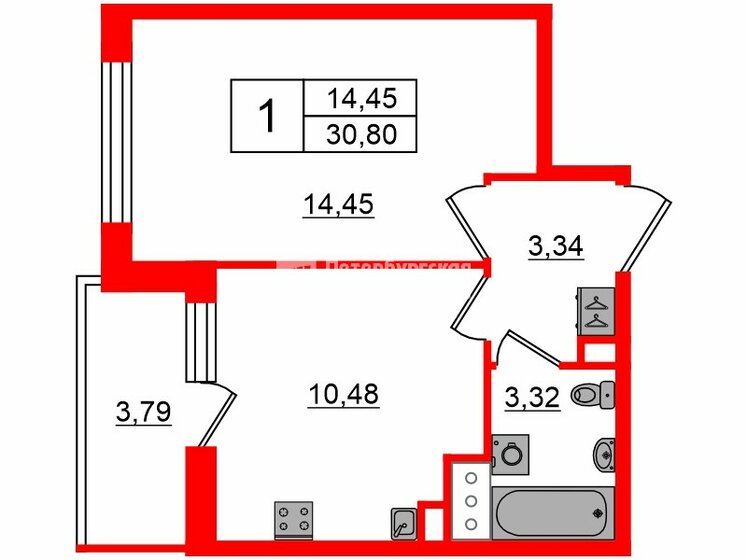 30,8 м², 1-комнатная квартира 7 000 000 ₽ - изображение 1