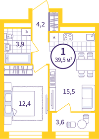 40,1 м², 1-комнатная квартира 4 630 000 ₽ - изображение 73