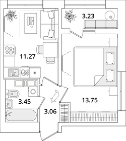 Квартира 33,2 м², 1-комнатная - изображение 1