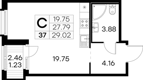 Квартира 29 м², студия - изображение 1