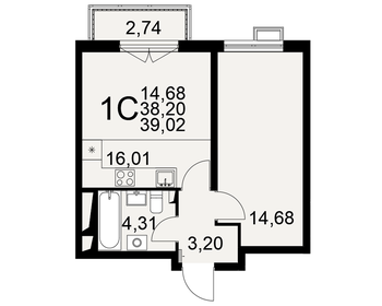 41,4 м², 1-комнатная квартира 3 790 000 ₽ - изображение 33