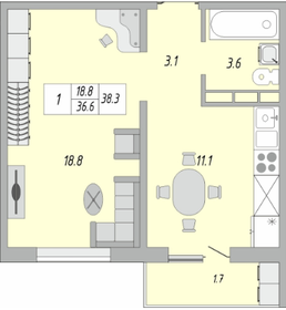 Квартира 38,3 м², 1-комнатная - изображение 1