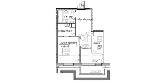 Квартира 41,3 м², 1-комнатная - изображение 1