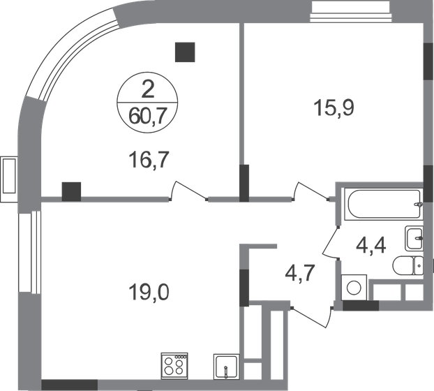 60,7 м², 2-комнатная квартира 18 594 704 ₽ - изображение 1